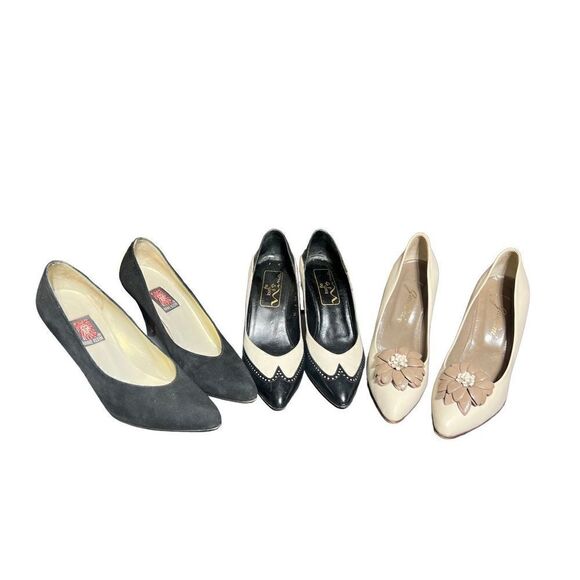 Vintage Leather Designer Narrow Pumps Size 7N Anne Klein, Nina, Garolini - Picture 1 of 6